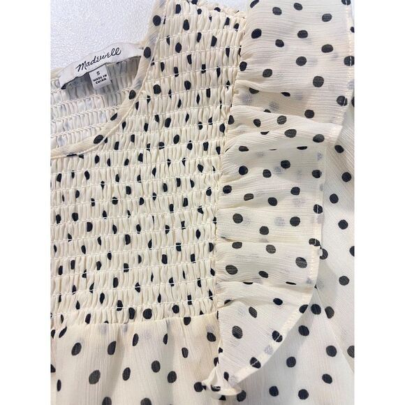 Madewell Smocked Ruffle-Shoulder Midi Dress Inkbrush Dots Small - Picture 7 of 9
